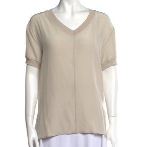 NWT Falconeri Designer Silk Off-White V-Neck Top, Size S